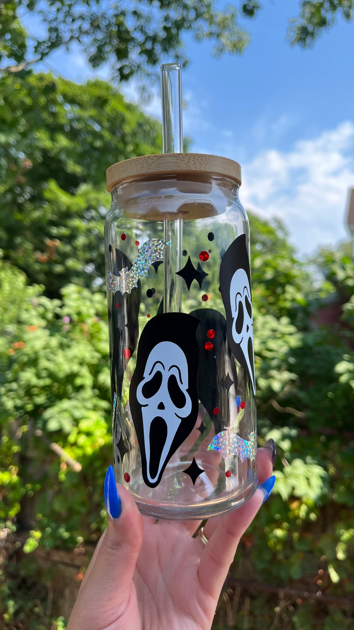 Halloween ghost face glass