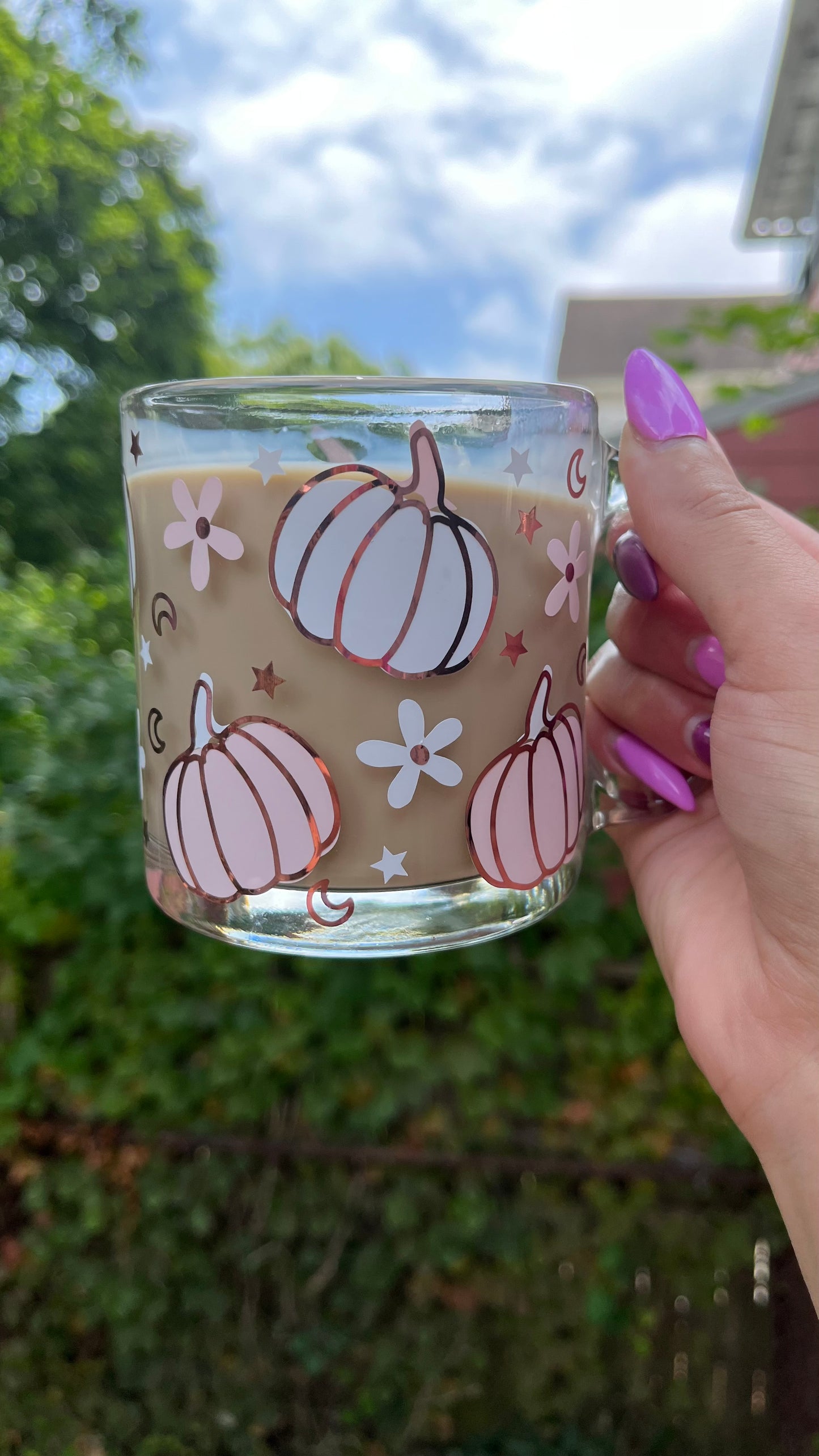 Pink and white pumpkin mug