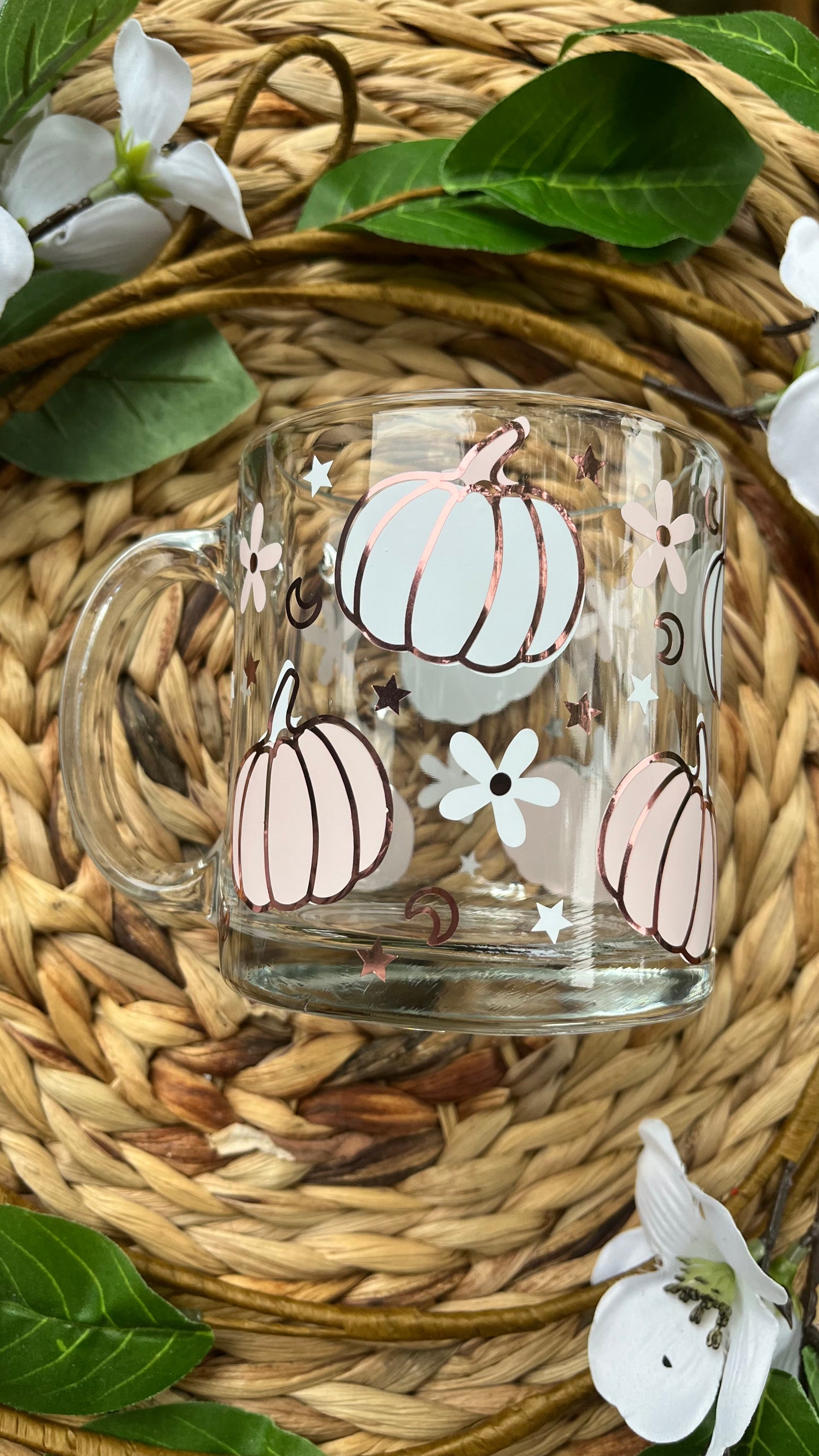 Pink and white pumpkin mug