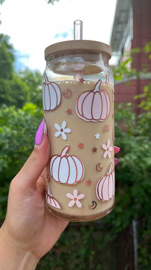 Pink and white pumpkin glass