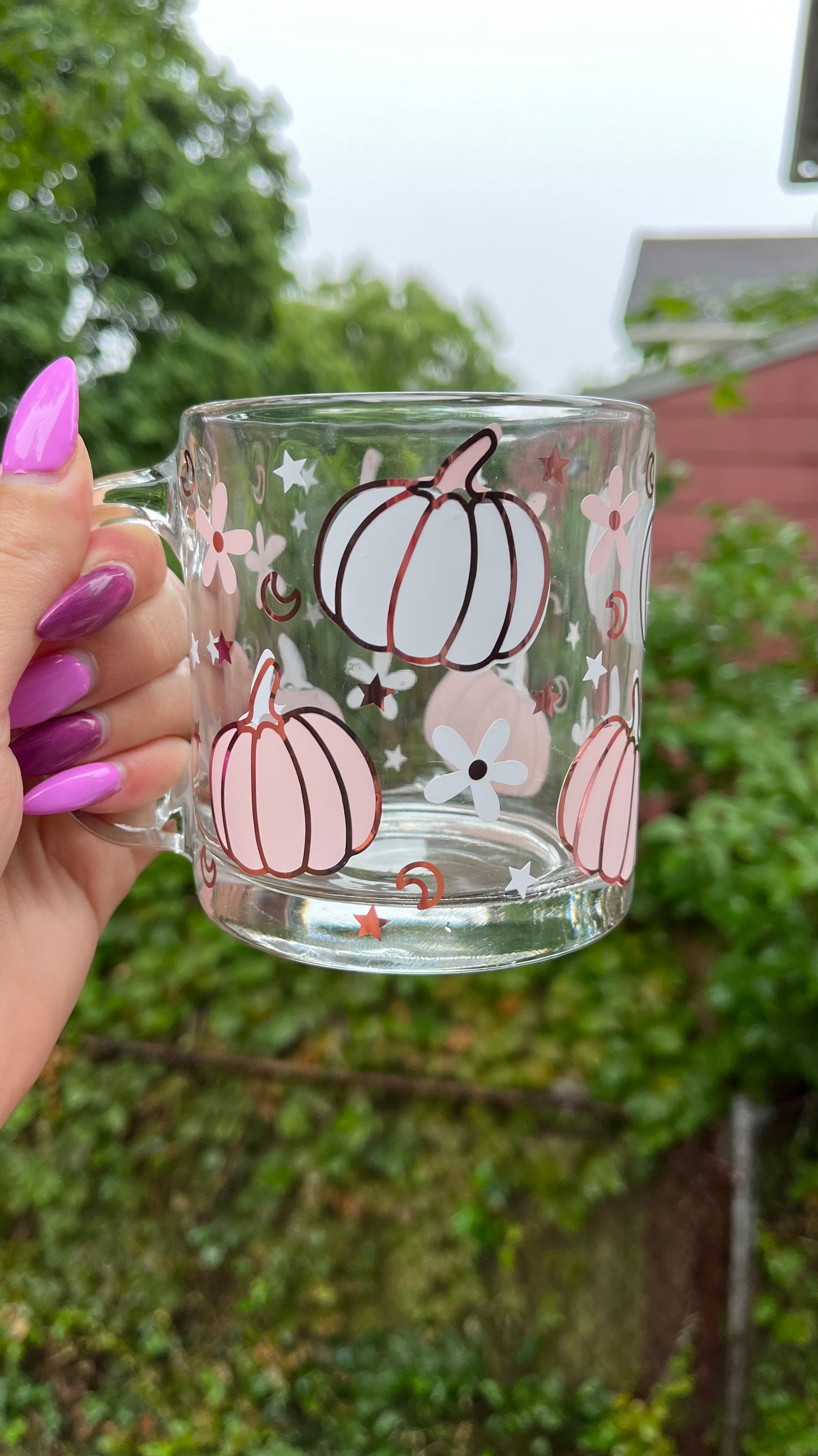 Pink and white pumpkin mug