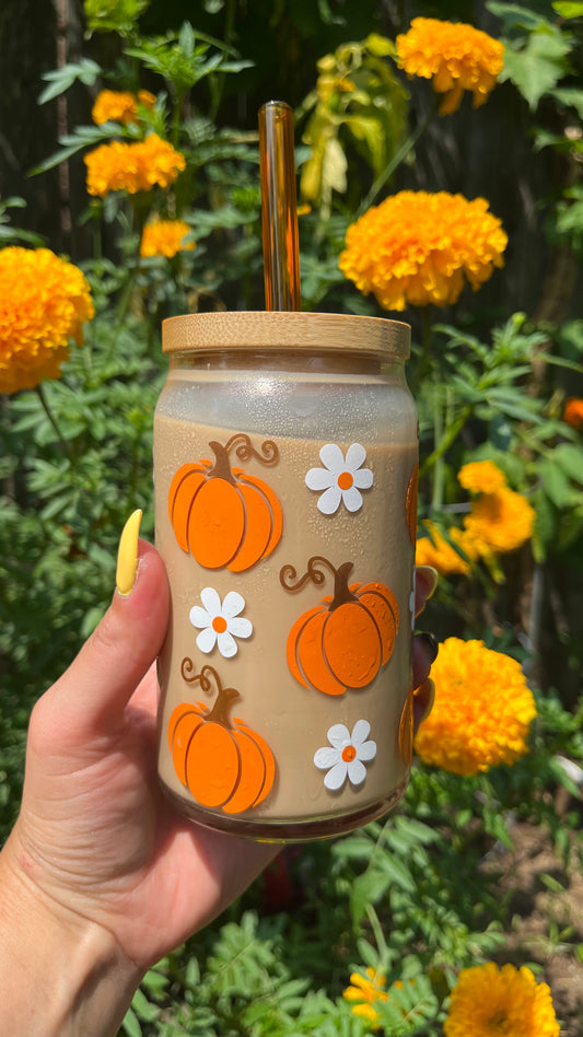 Pumpkin daisies glass