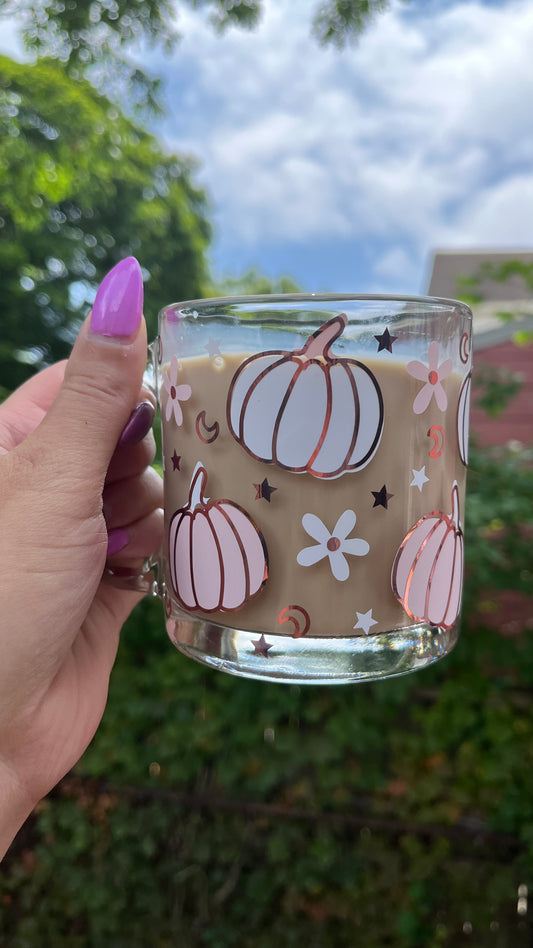 Pink and white pumpkin mug