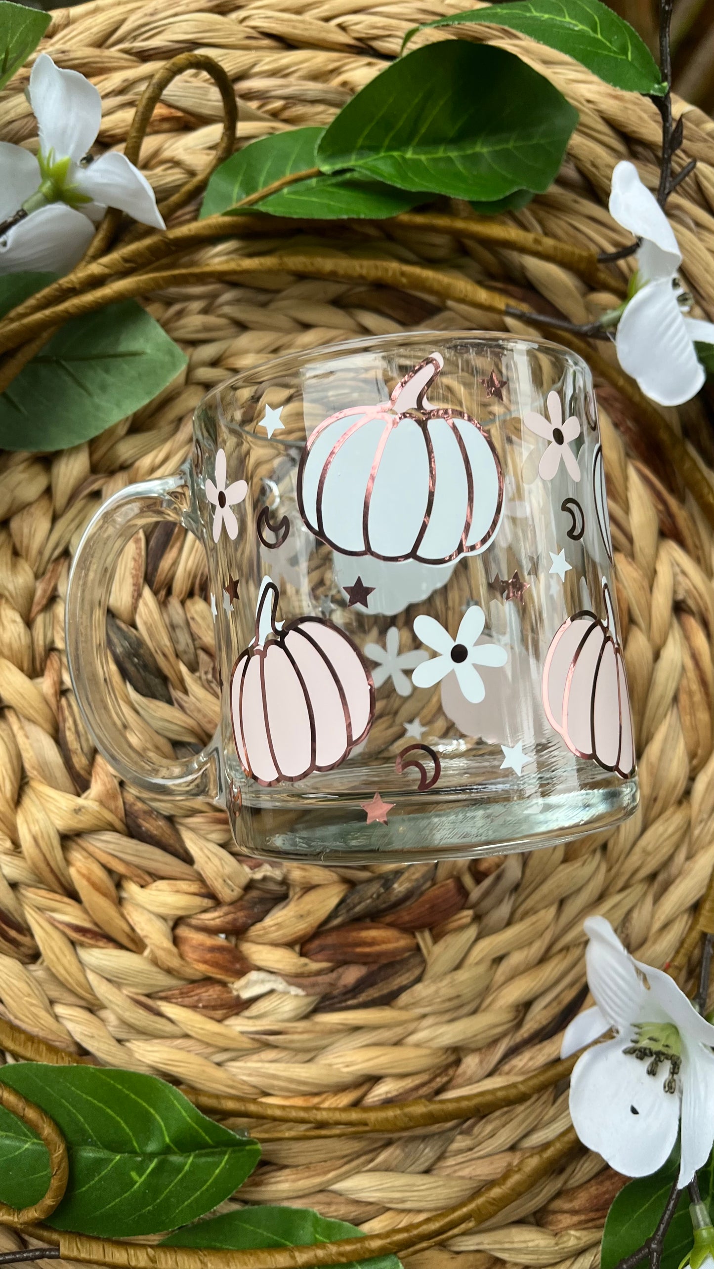 Pink and white pumpkin mug