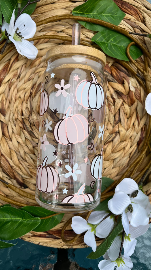 Pink and white pumpkin glass