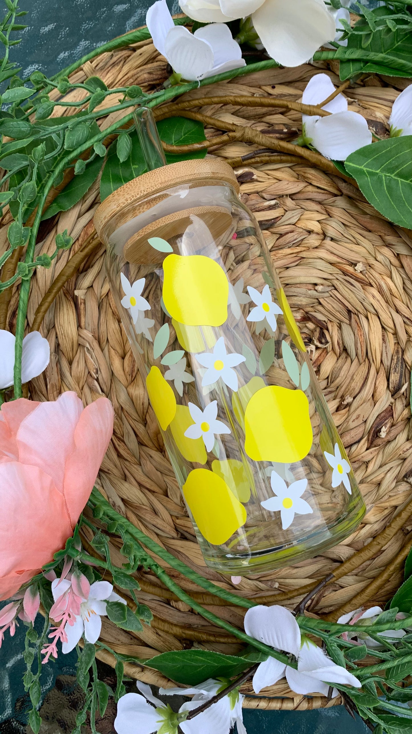 Lemon flowers glass