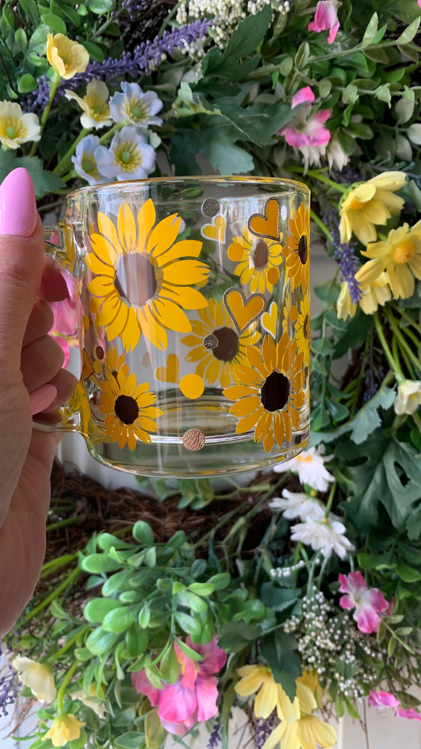 Sunflower glass mug