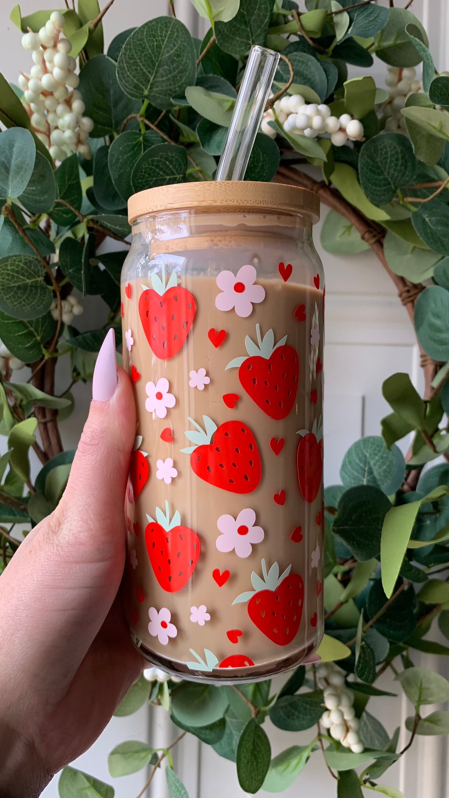 Strawberry hearts glass