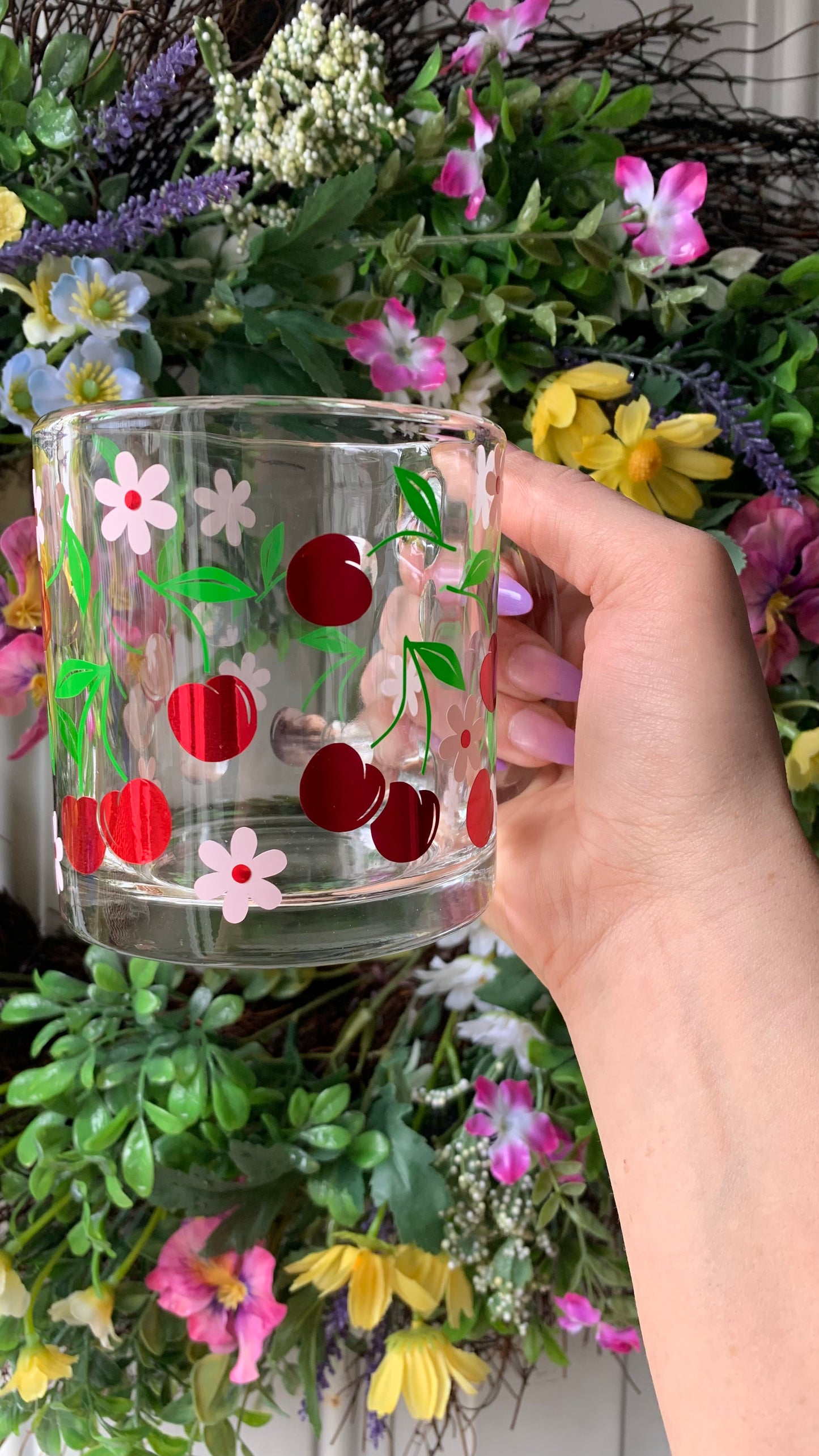 Spring cherries glass mug