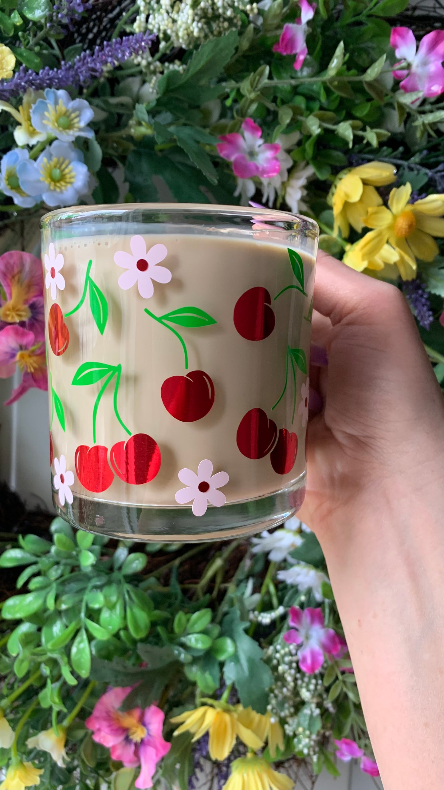 Spring cherries glass mug