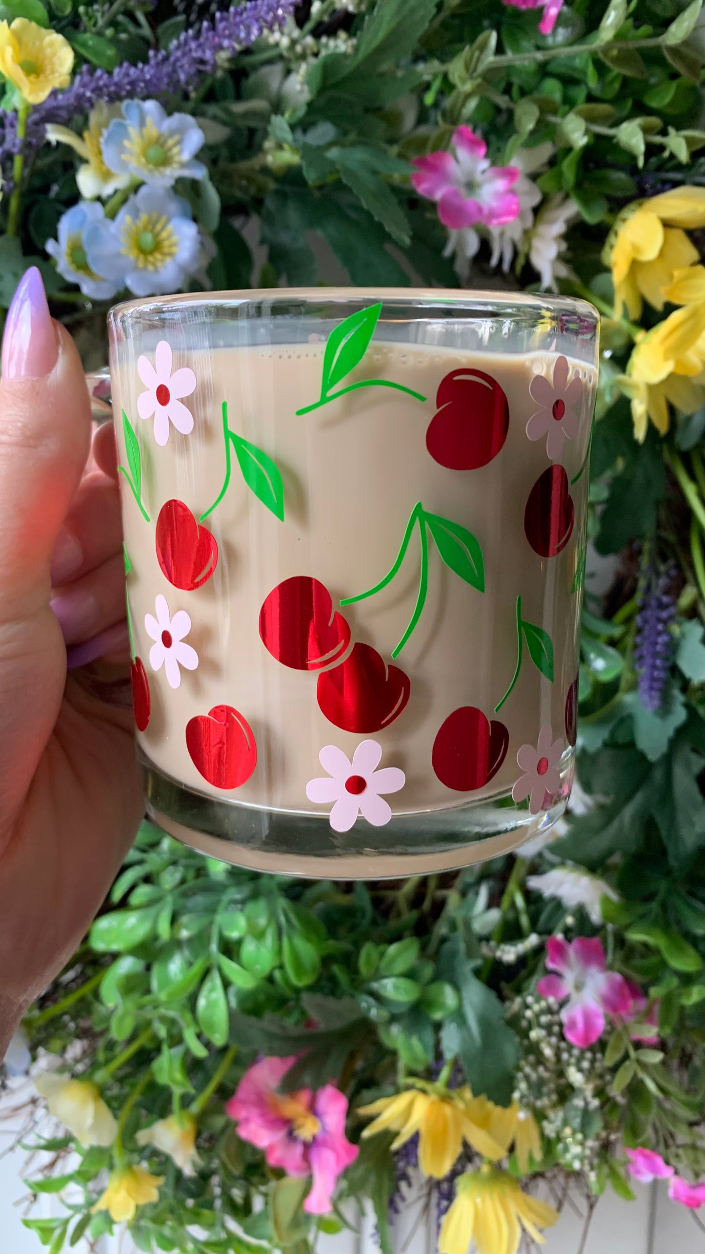 Spring cherries glass mug