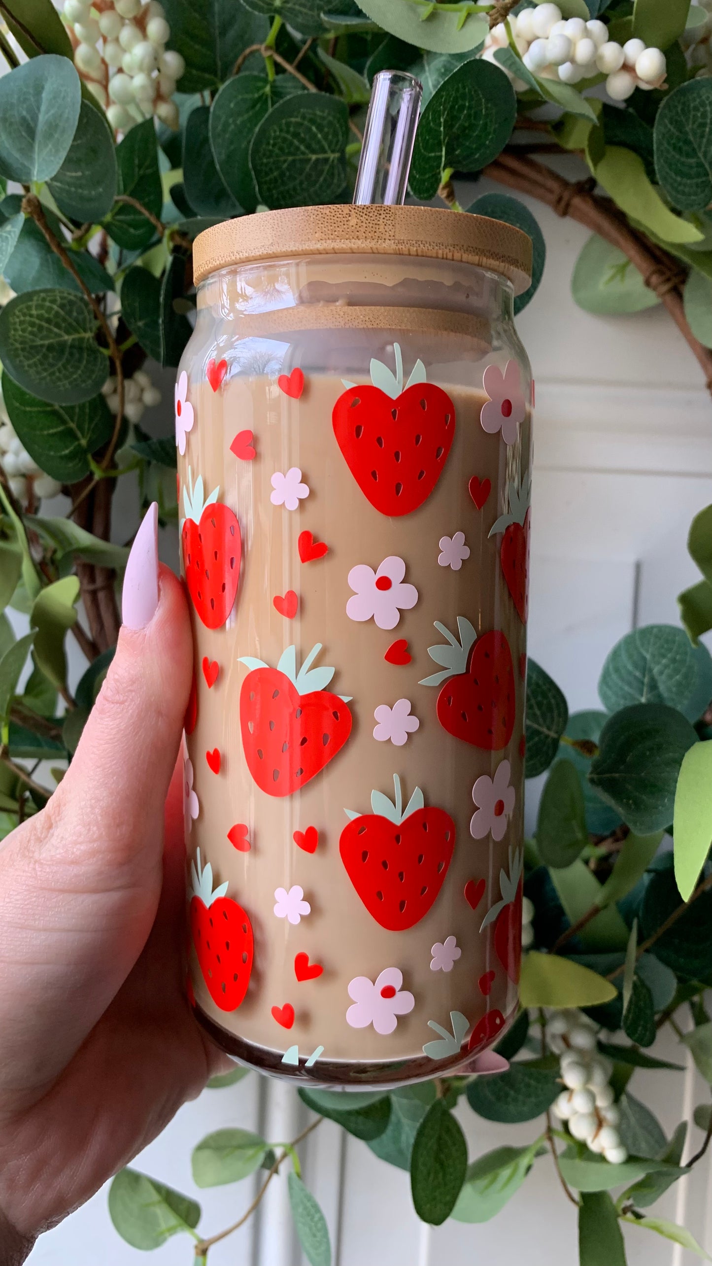 Strawberry hearts glass