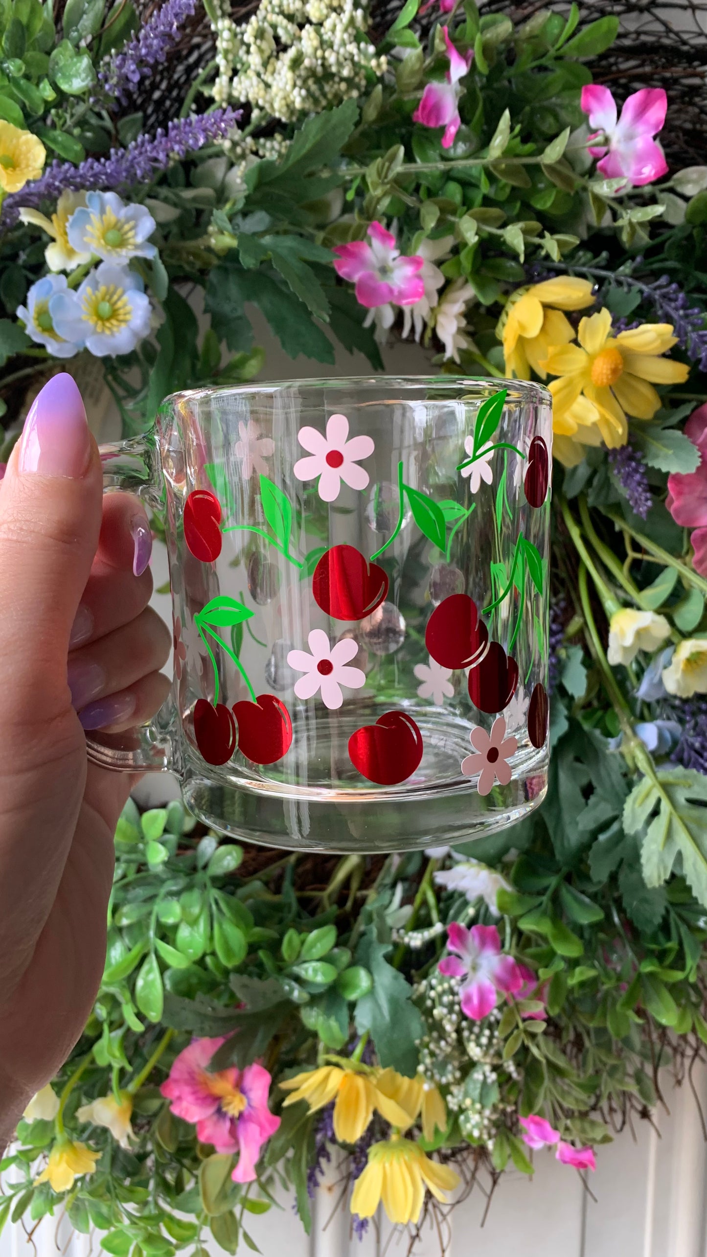 Spring cherries glass mug