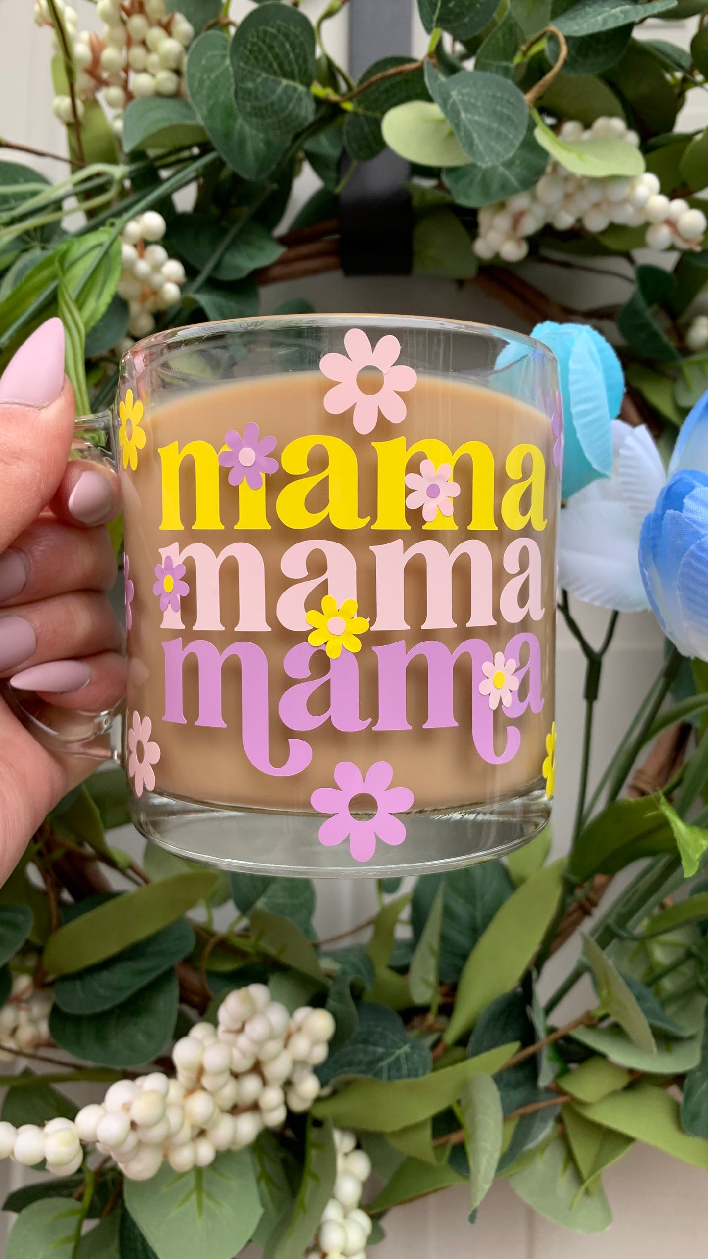 Mama flowers glass mug