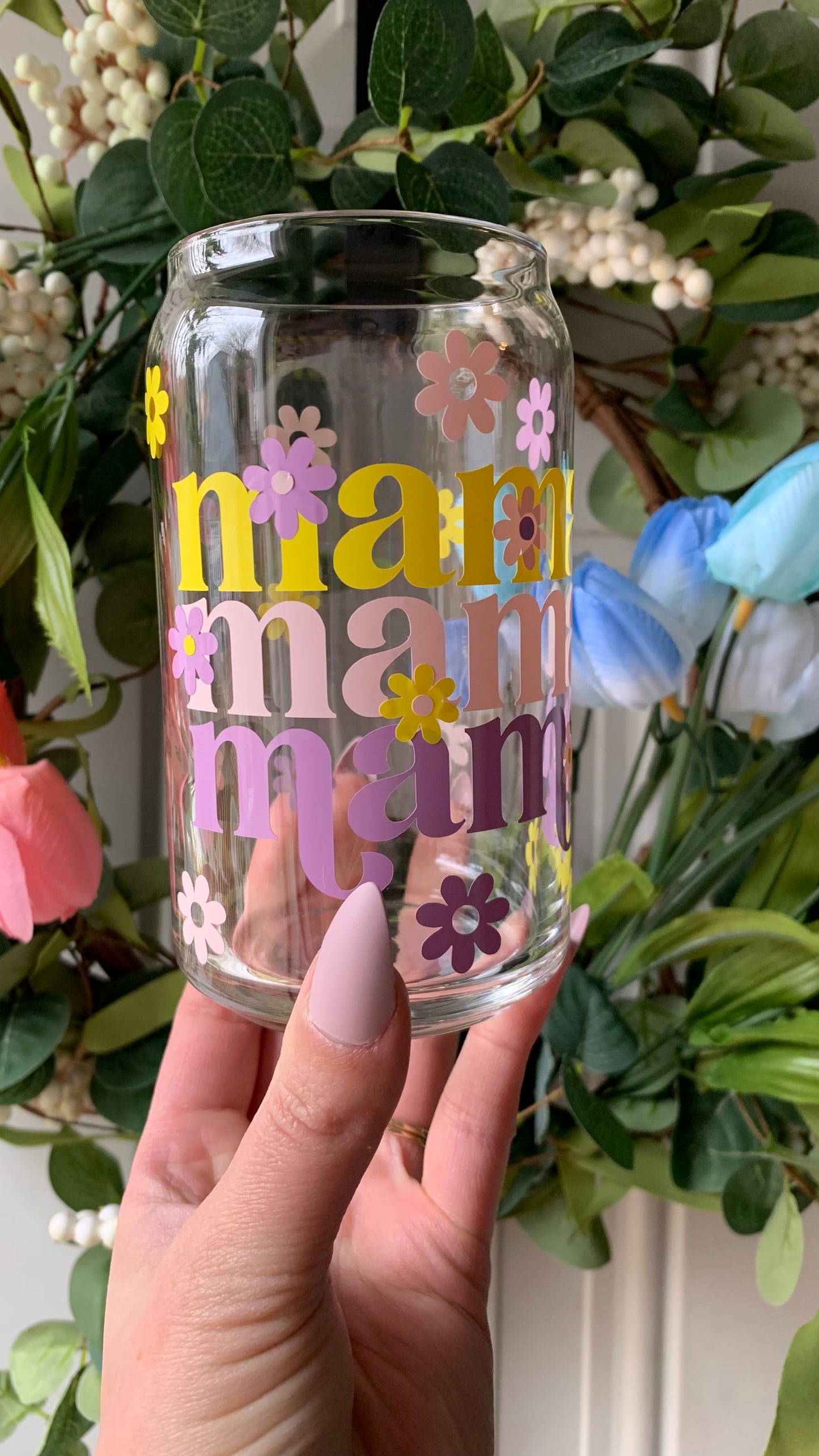 Mama flowers glass