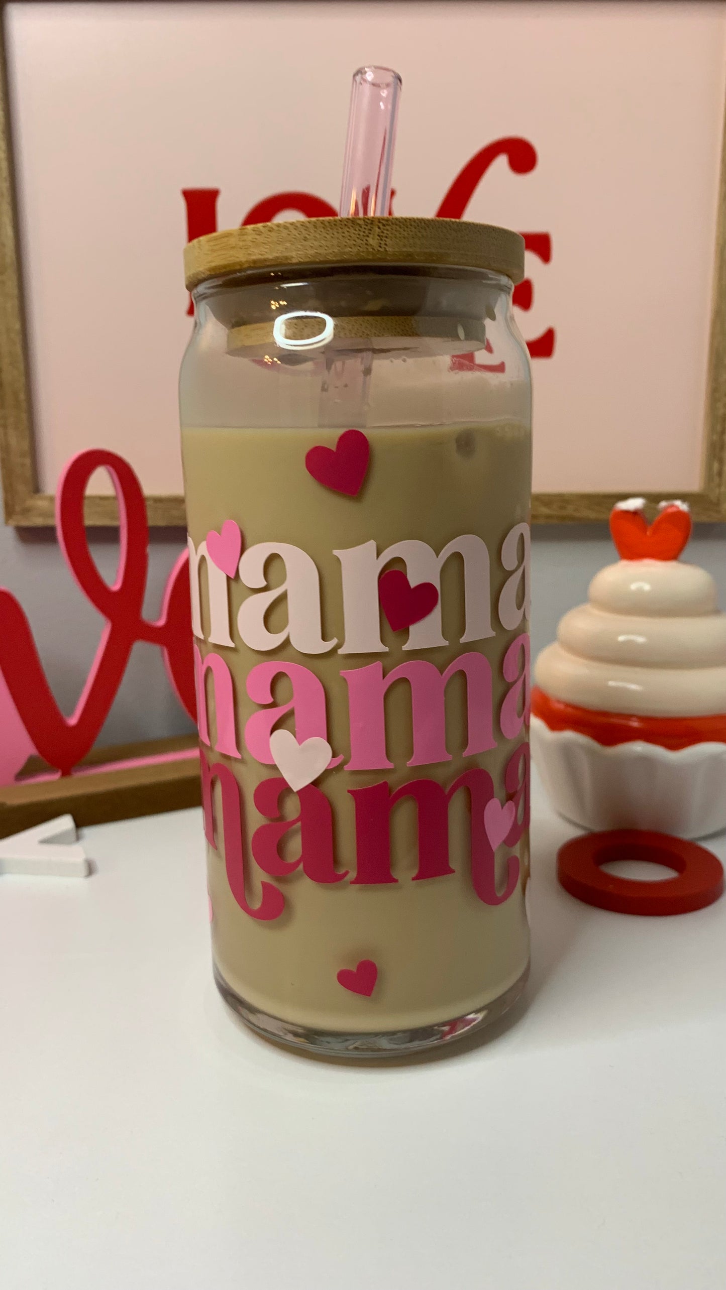 Mama hearts glass