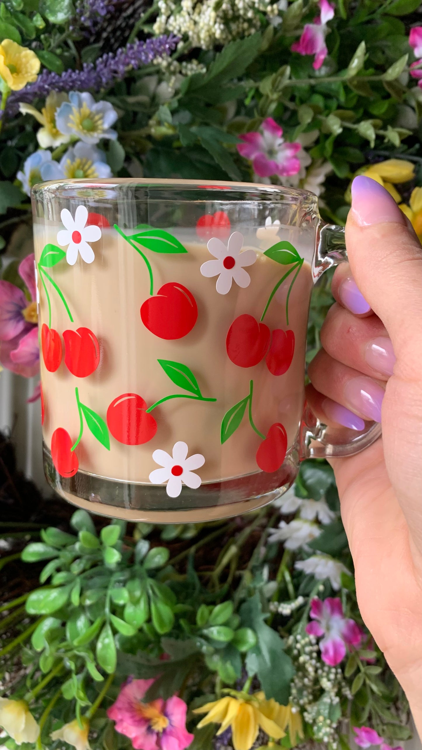 Spring cherries glass mug