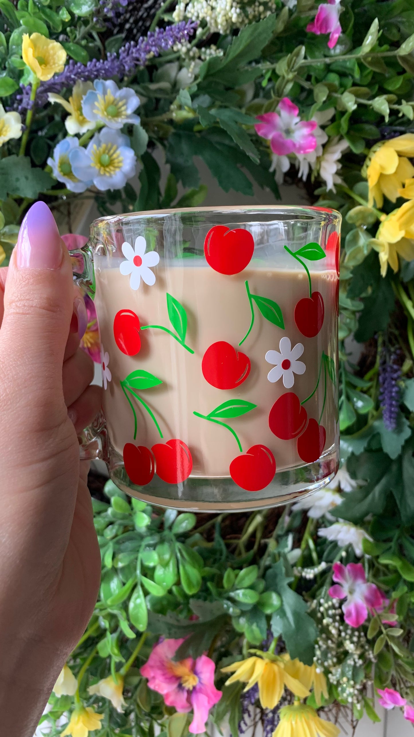 Spring cherries glass mug