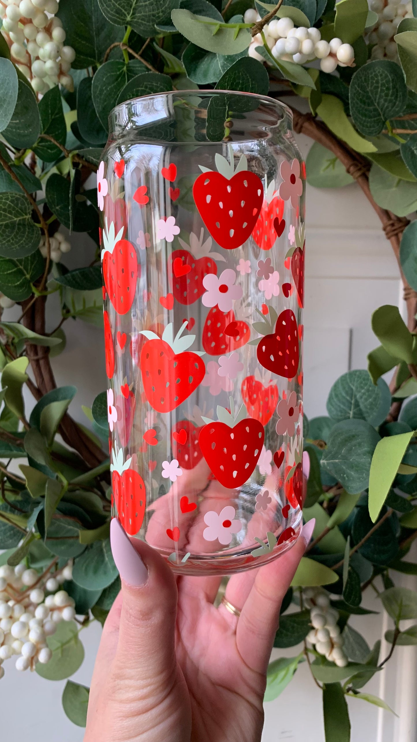 Strawberry hearts glass