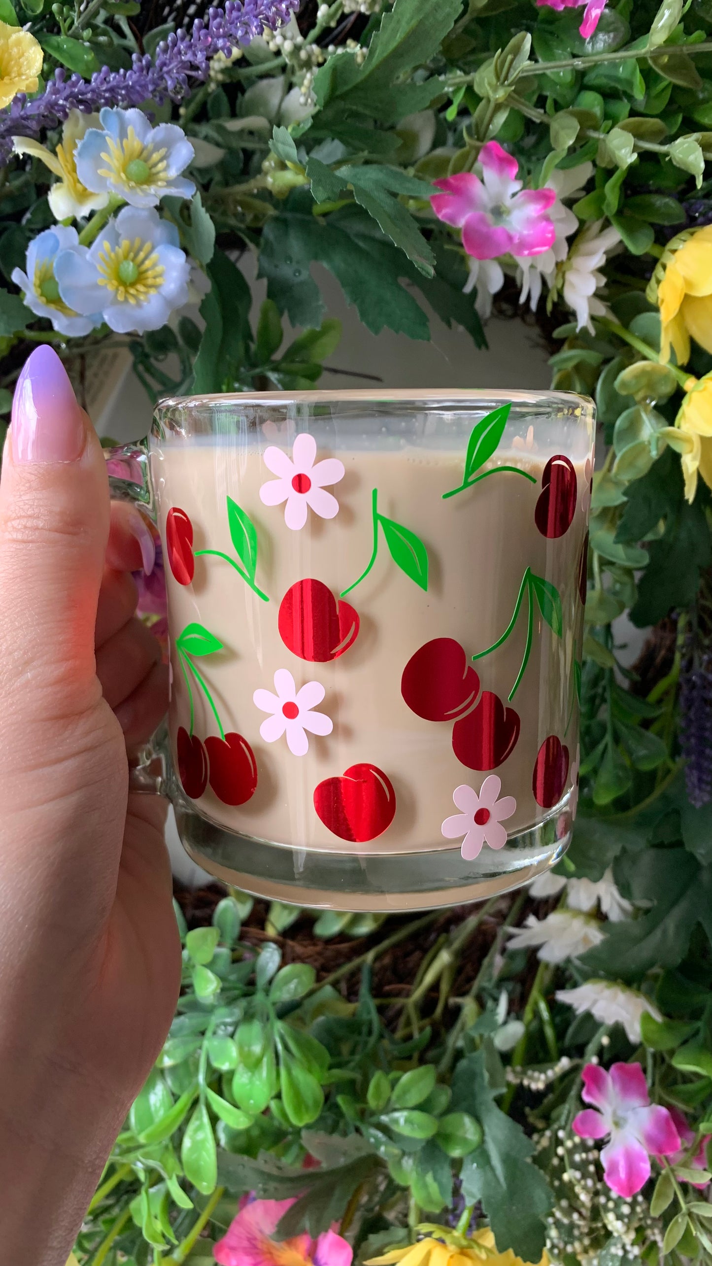 Spring cherries glass mug