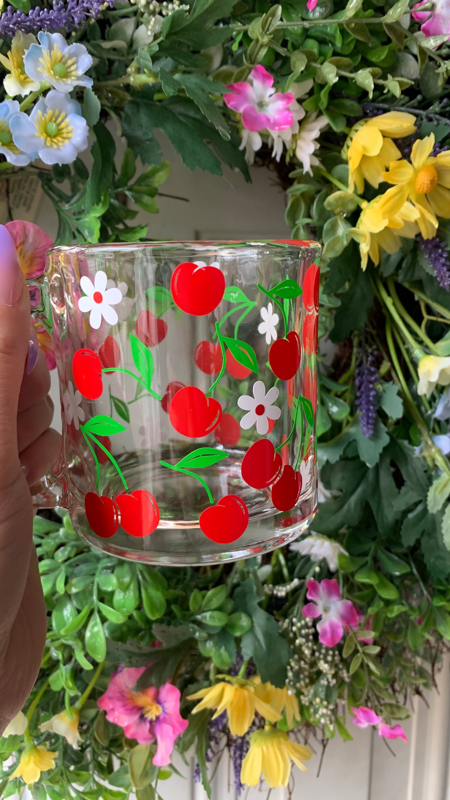 Spring cherries glass mug