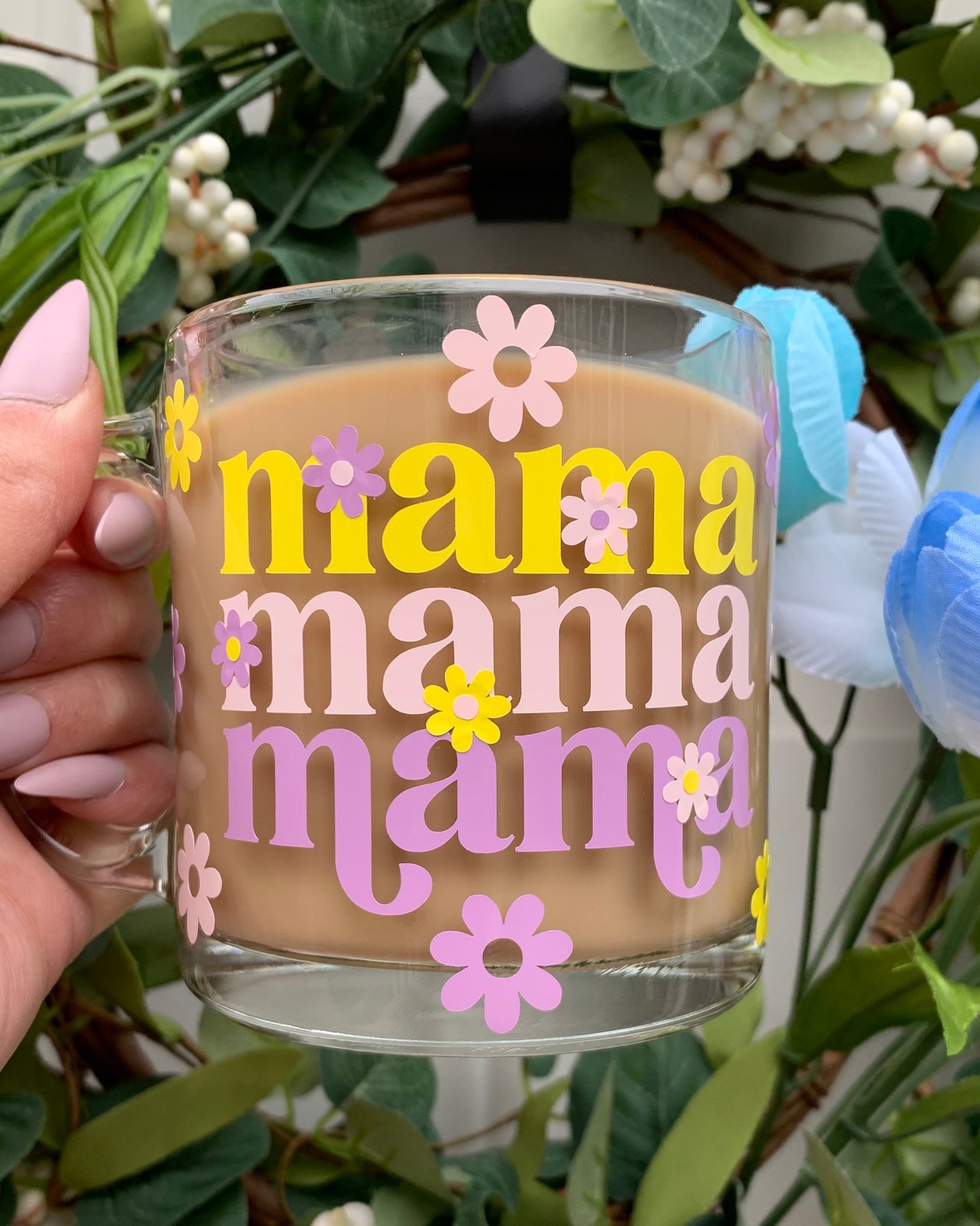 Mama flowers glass mug