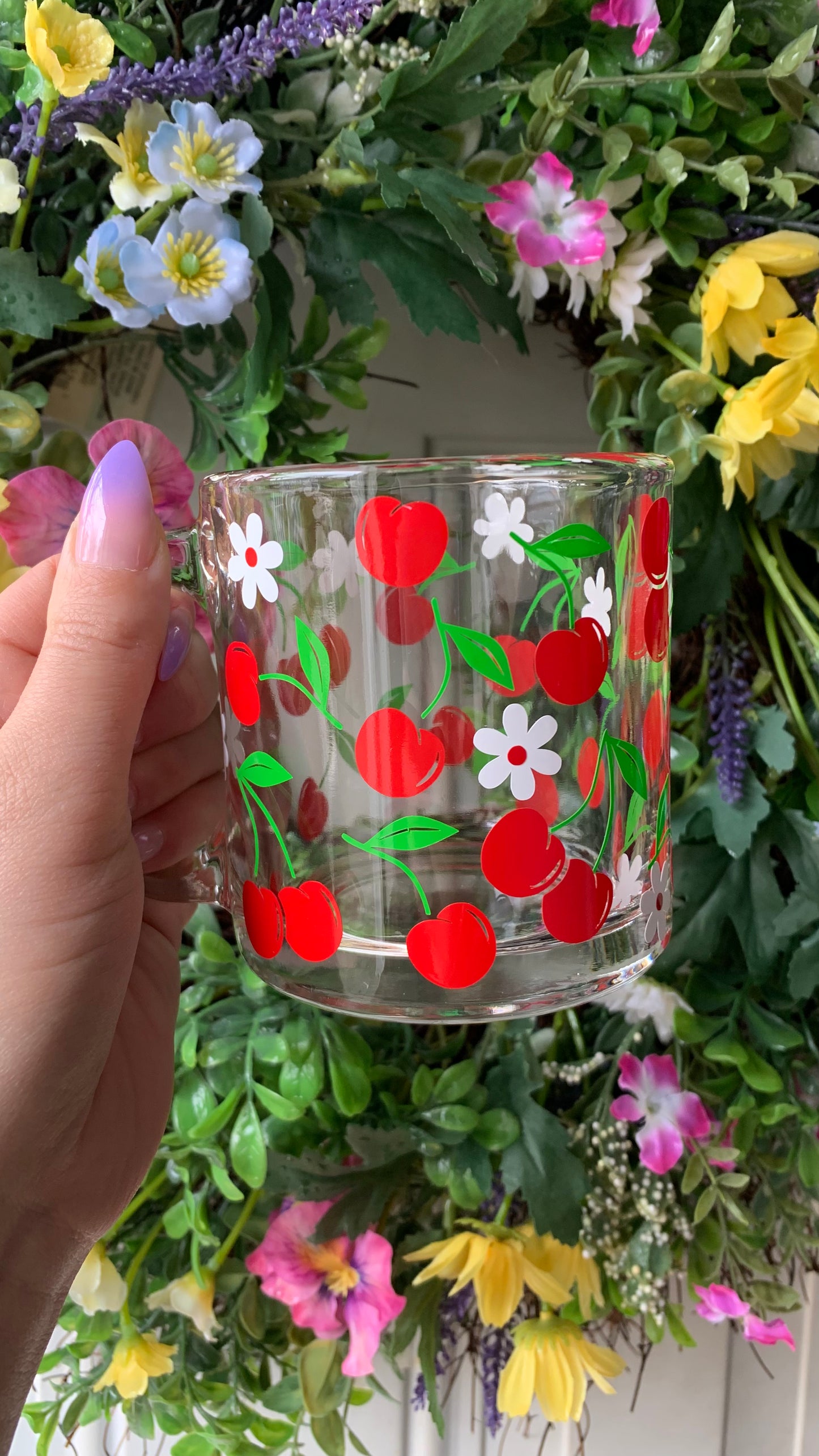 Spring cherries glass mug