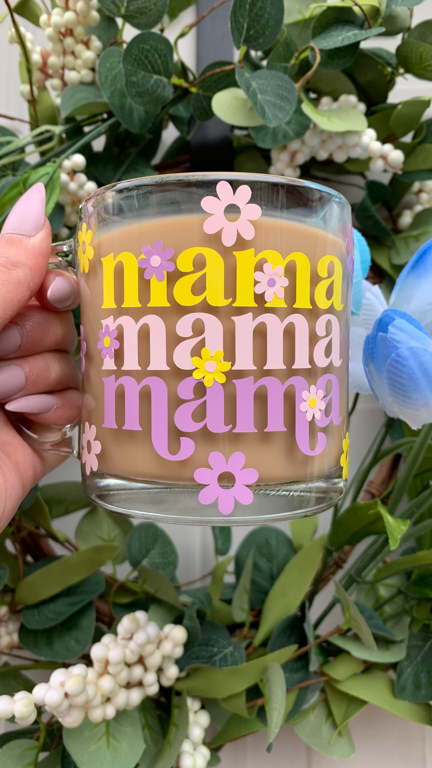 Mama flowers glass mug