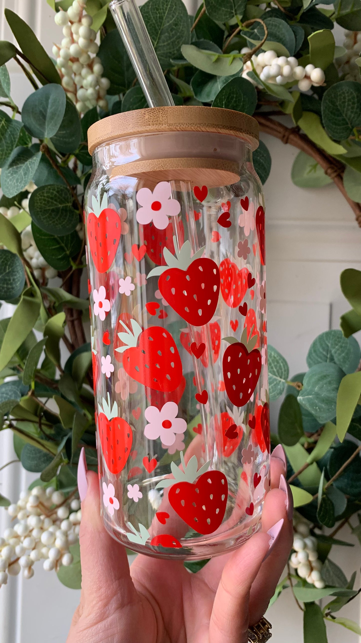 Strawberry hearts glass