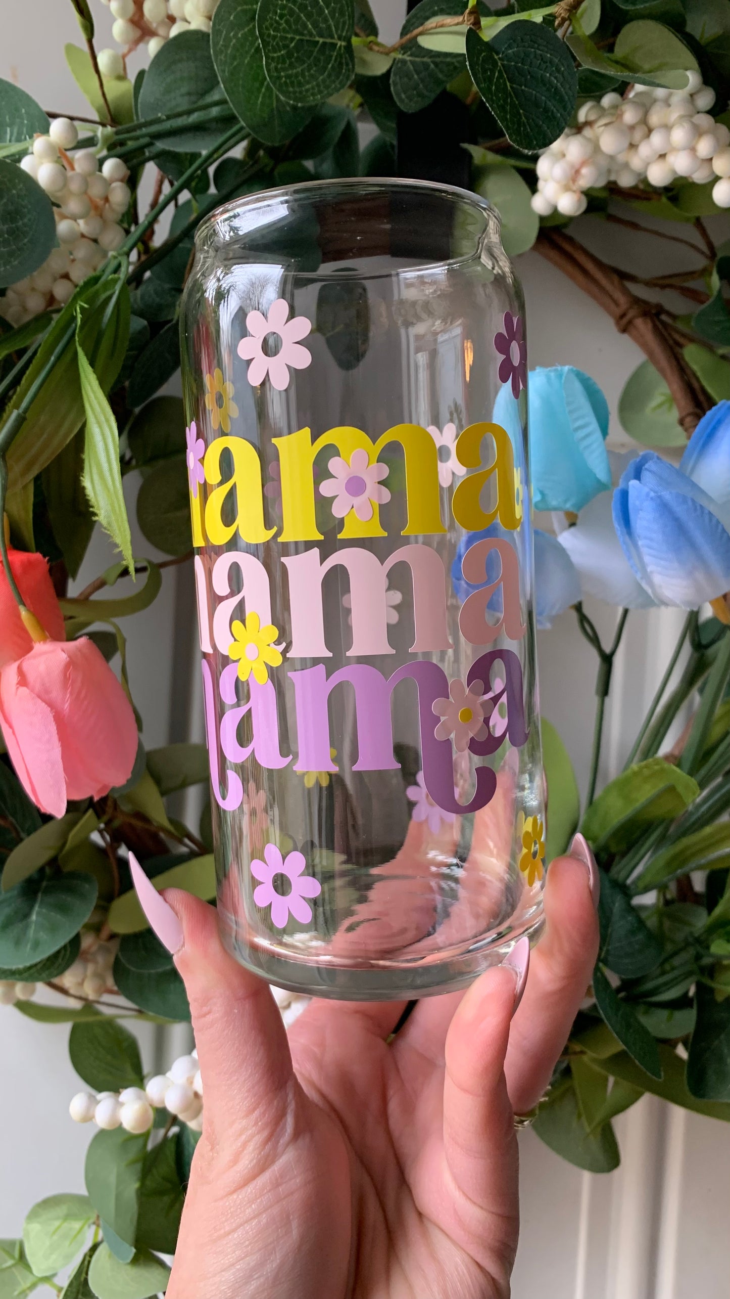 Mama flowers glass