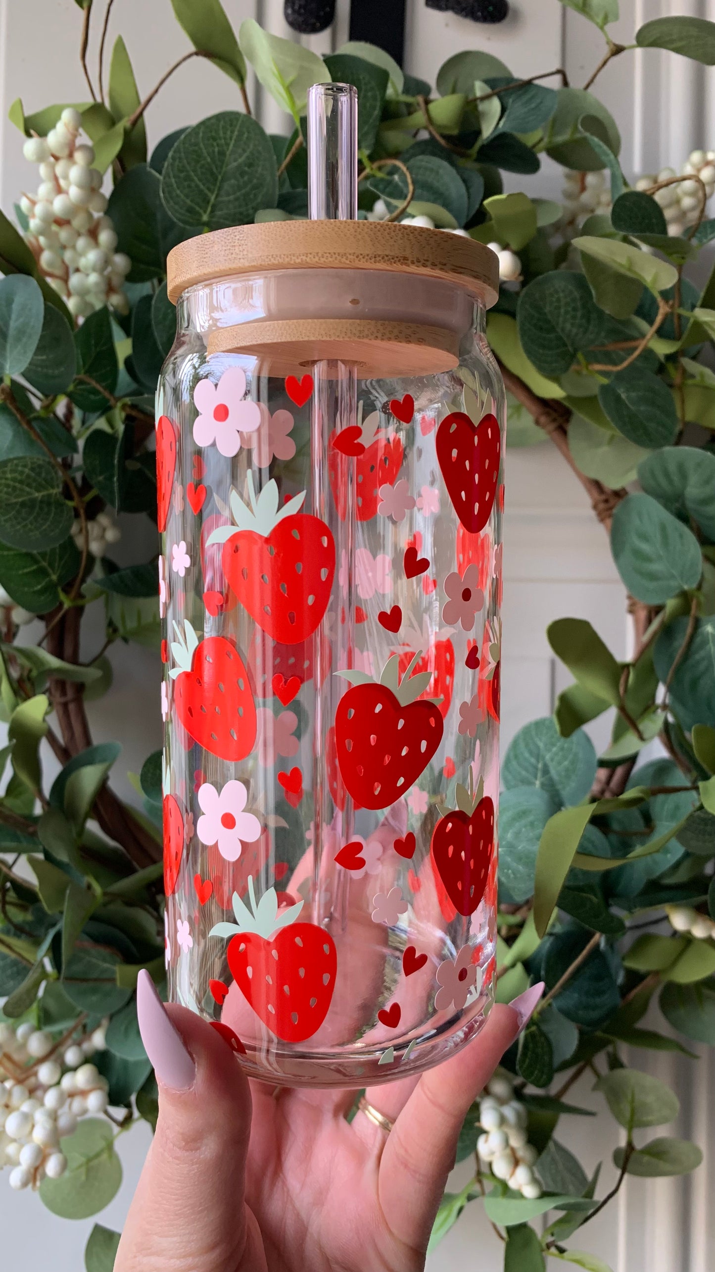 Strawberry hearts glass