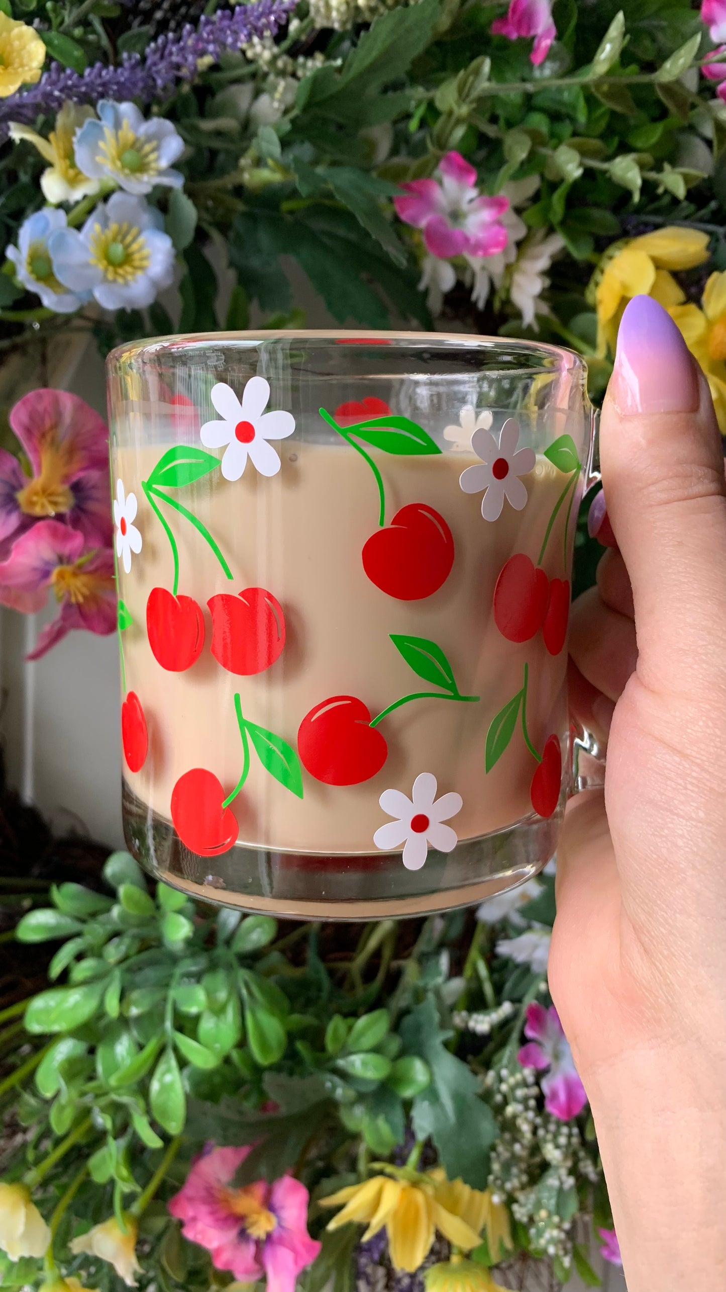 Spring cherries glass mug