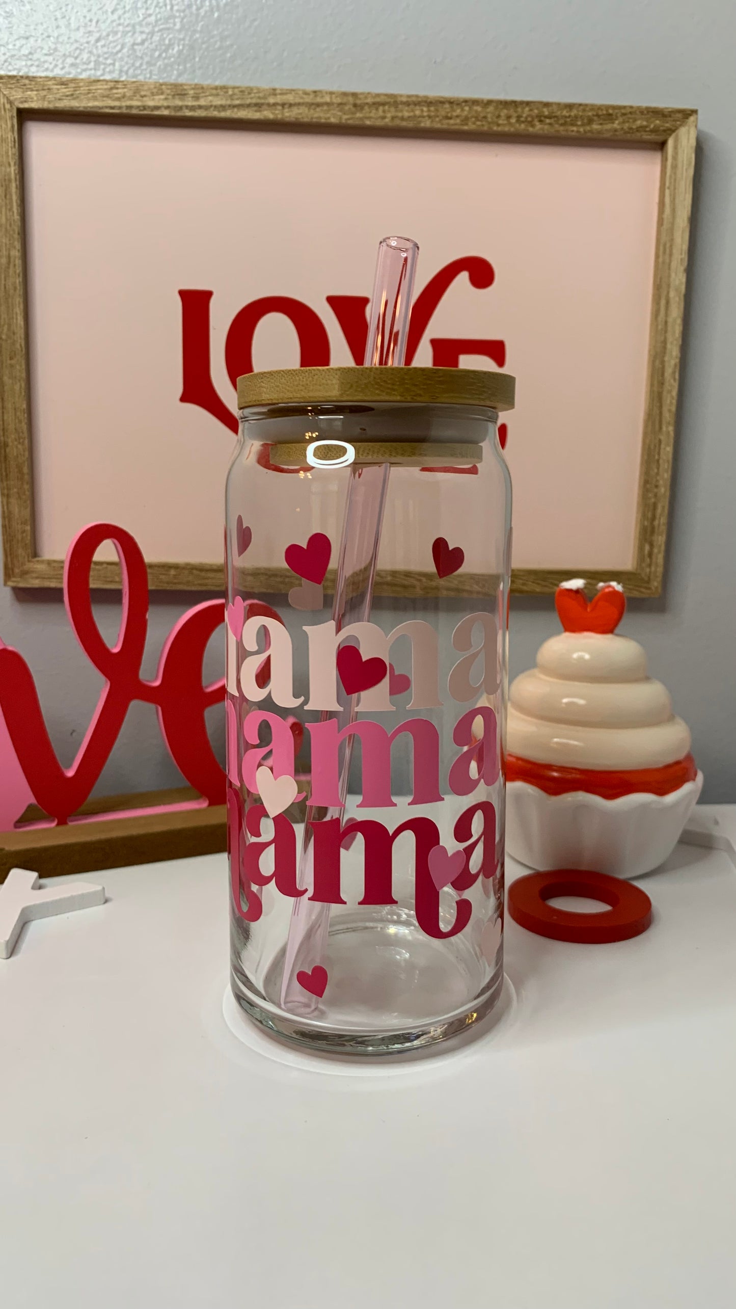 Mama hearts glass